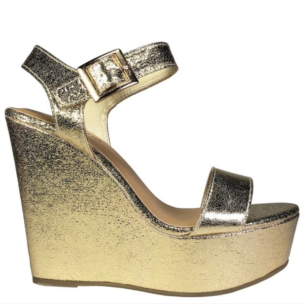 Bamboo Gold Shimmer Wedge Platforms Size 6